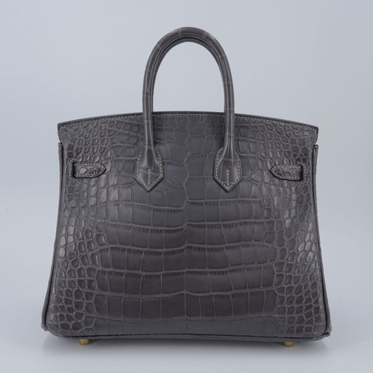 HERMÈS Birkin 25 Graphite (88) Matte Alligator Gold hardware K (2025)