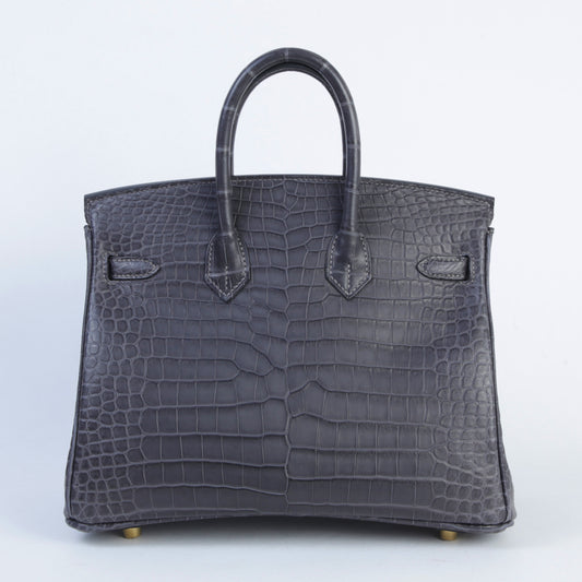 HERMÈS Birkin 25 Graphite Porosus Crocodile Gold hardware K (2025)