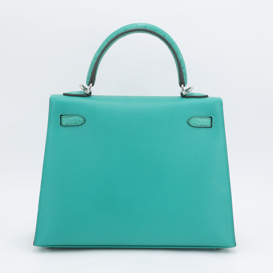 HERMÈS Kelly 25 Sellier Touch Vert Jade (O6) Madame Alligator Palladium hardware W (2024)