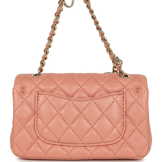 Chanel Nano Classic Double Flap Bag Charm Pink Lambskin Light Gold Hardware