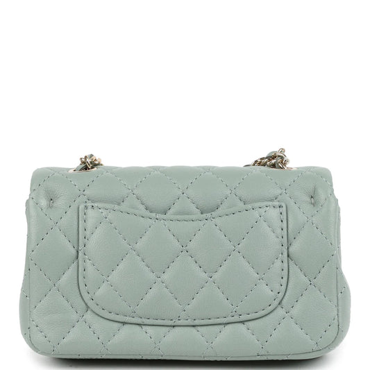 Chanel Nano Classic Double Flap Bag Charm Dark Green Lambskin Light Gold Hardware