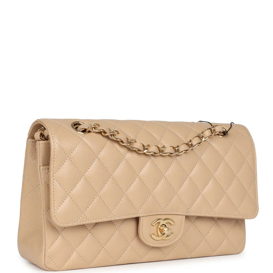 Chanel Medium Classic Double Flap Beige Caviar Gold Hardware 2025