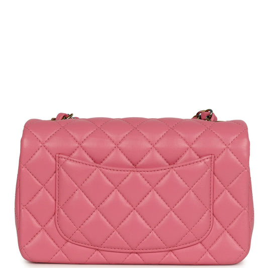 Chanel Mini Classic Square Flap Bag Pink Lambskin Silver Hardware