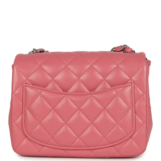 Chanel Mini Classic Square Flap Bag Pink Lambskin Silver Hardware