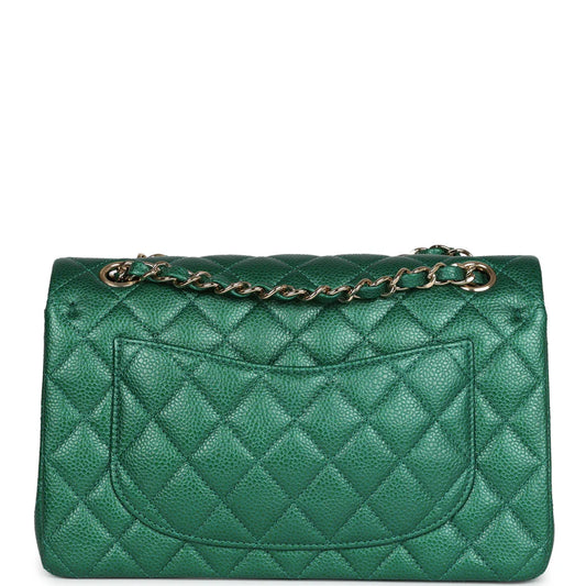 Chanel Small Classic Double Flap Bag Emerald Green Shiny Caviar Gold Hardware