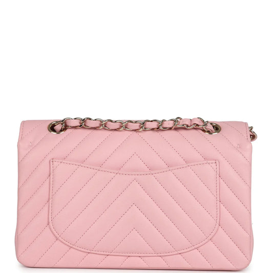 Chanel Small Classic Double Flap Bag Light Pink Chevron Caviar Light Gold Hardware