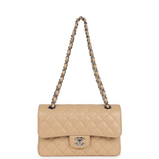 Chanel Small Classic Double Flap Bag Beige Caviar Silver Hardware 2025
