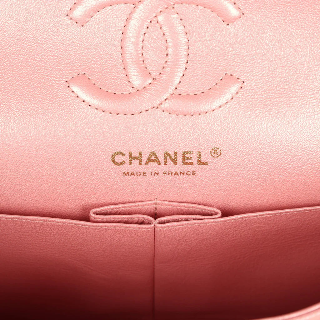 Chanel Small Classic Double Flap Bag Pink Iridescent Caviar Light Gold Hardware
