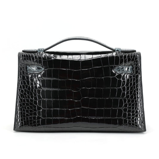 HERMÈS Special Order Kelly Pochette HSS Vert Rousseau (V0) Noir (89) Shiny Alligator Palladium hardware K (2025)