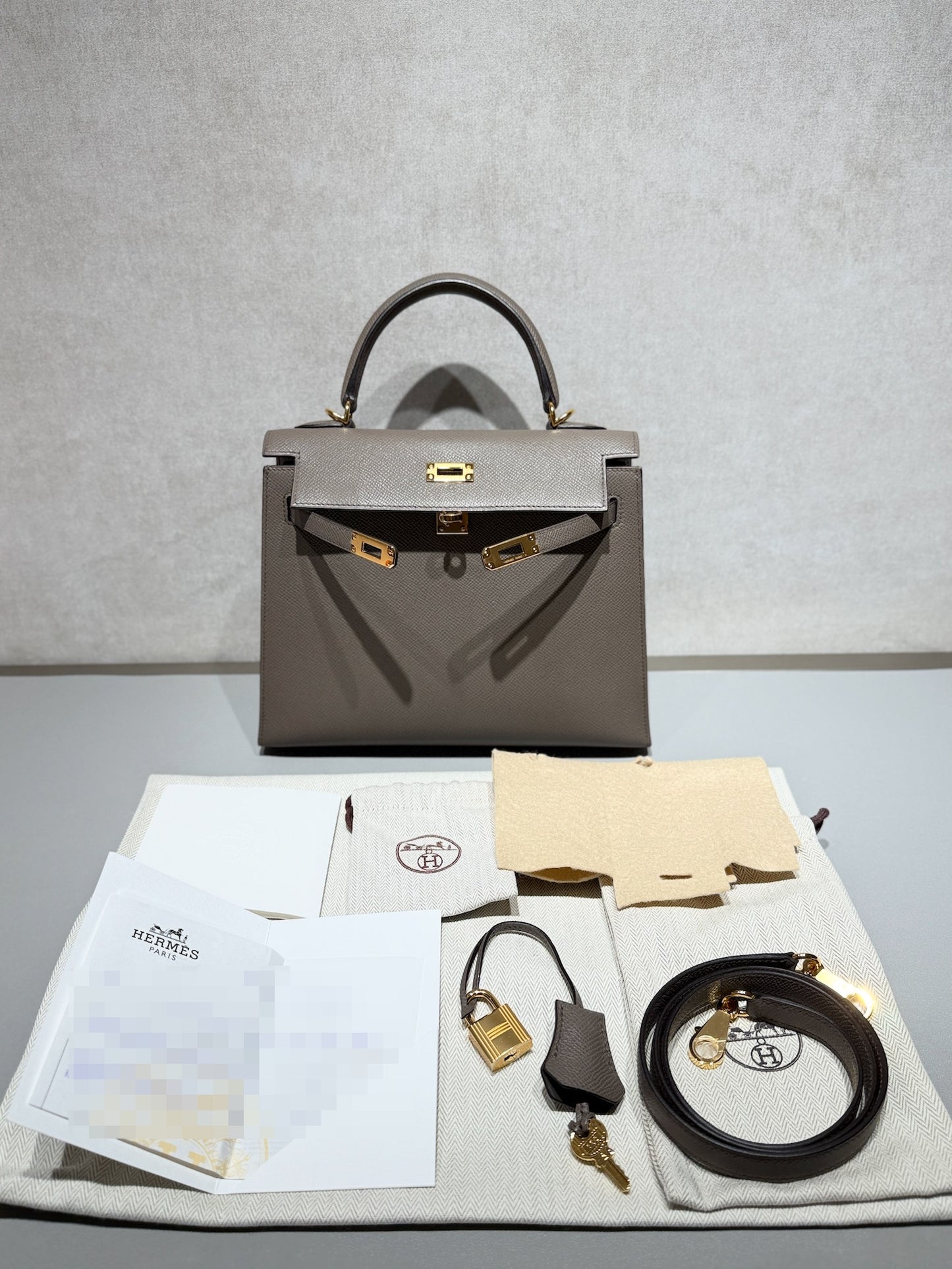 HERMÈS Kelly 25 Sellier Etain (8F) Epsom Gold hardware K (2025)