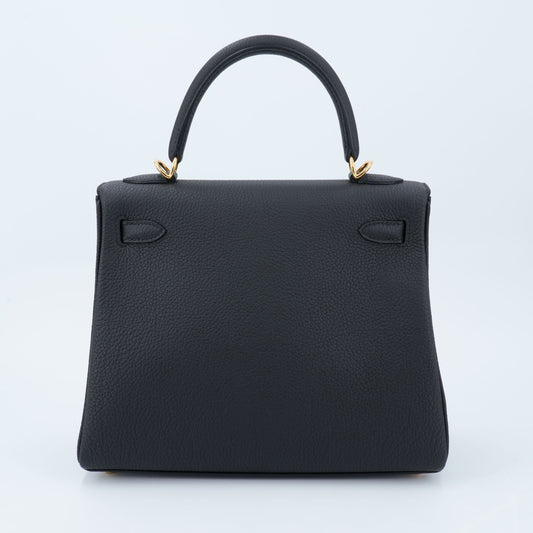 HERMÈS Kelly 25 Noir (89) Togo Gold hardware K (2025)
