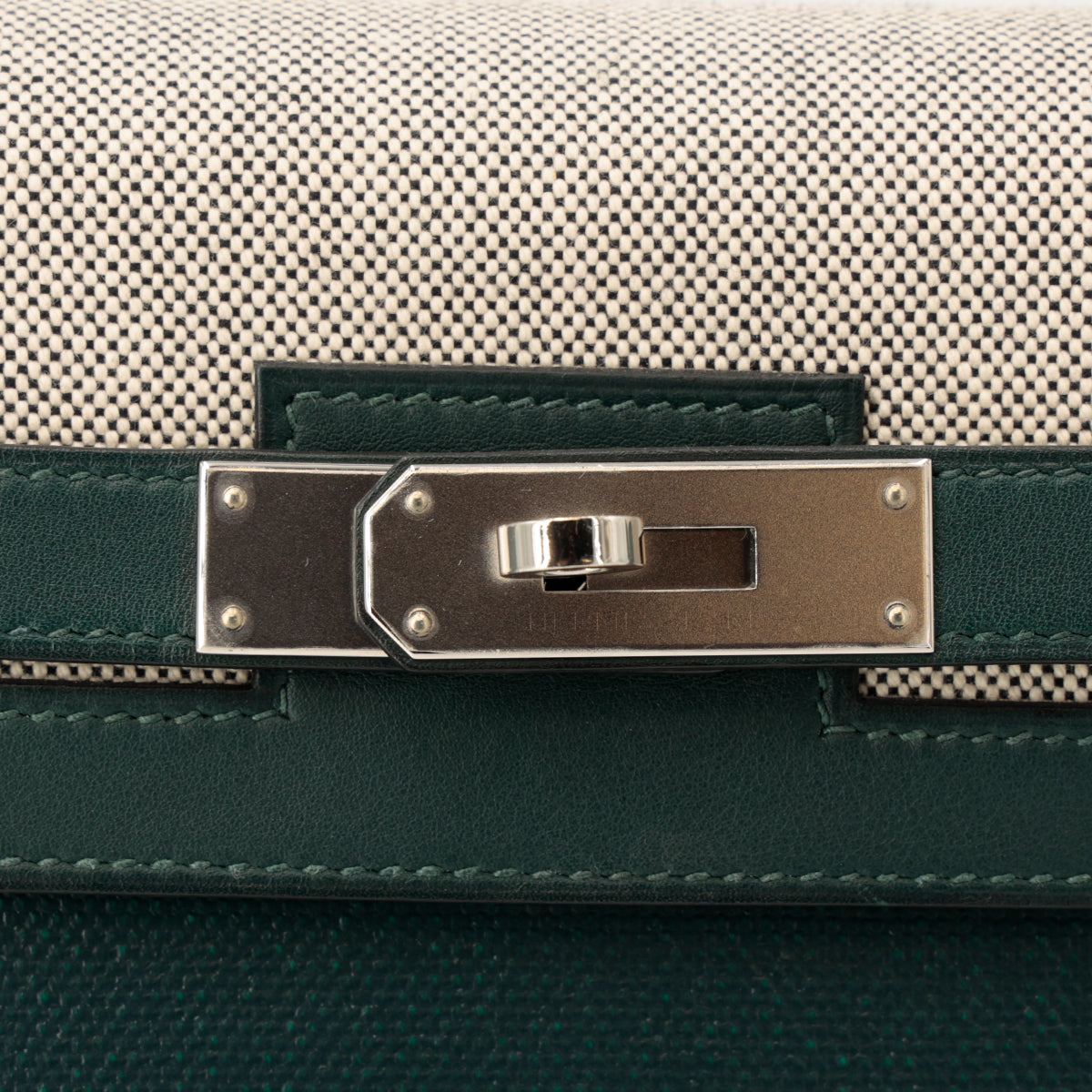 HERMÈS Kelly 32 Sellier Vert Cypress (6O) Swift Toile Berline Palladium hardware D (2019)