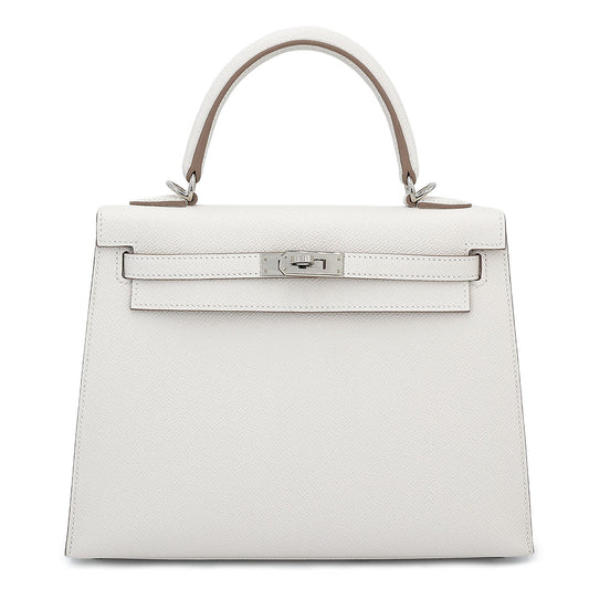 HERMÈS Kelly 25 Sellier Gris Pale (M4) Epsom Palladium hardware B (2023)