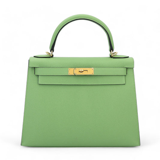 HERMÈS Kelly 28 Sellier Vert Criquet (3I) Epsom Gold hardware D (2019)