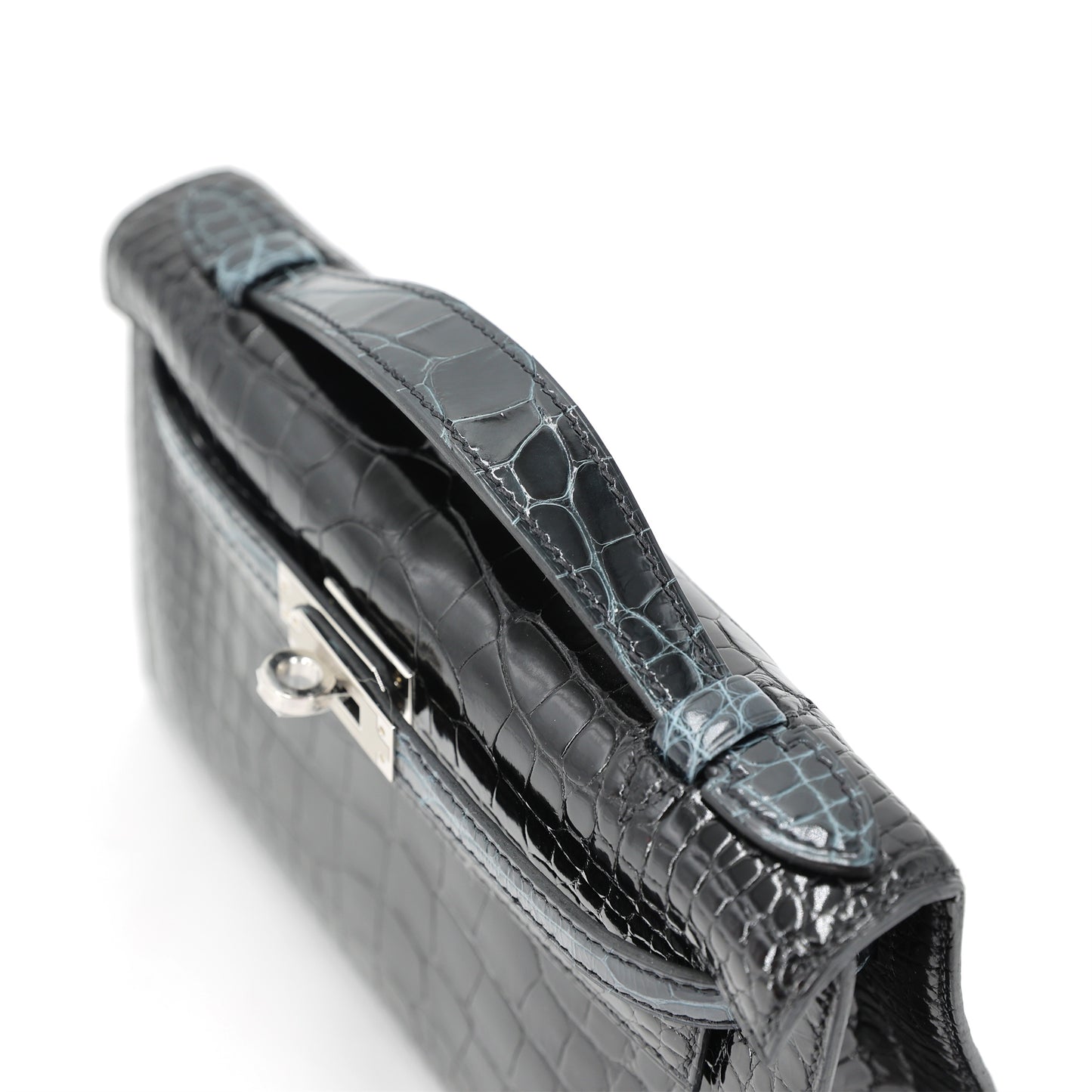 HERMÈS Special Order Kelly Pochette HSS Vert Rousseau (V0) Noir (89) Shiny Alligator Palladium hardware K (2025)