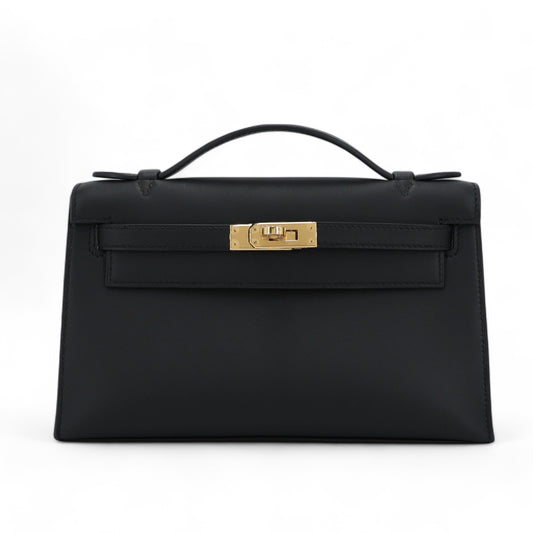 HERMÈS Kelly Pochette Black (89) Swift Gold hardware W (2024)