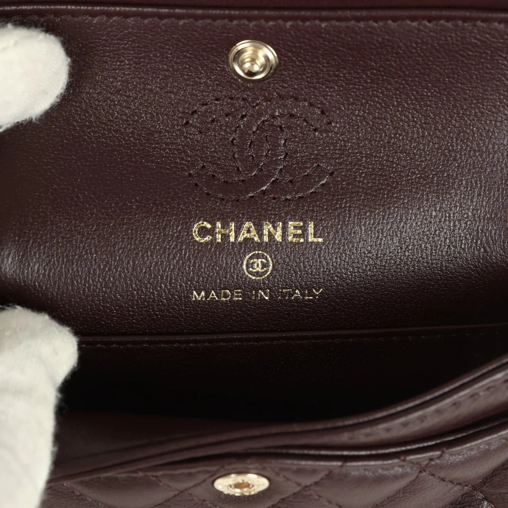 Chanel Nano Classic Double Flap Bag Charm Dark Brown Lambskin Light Gold Hardware