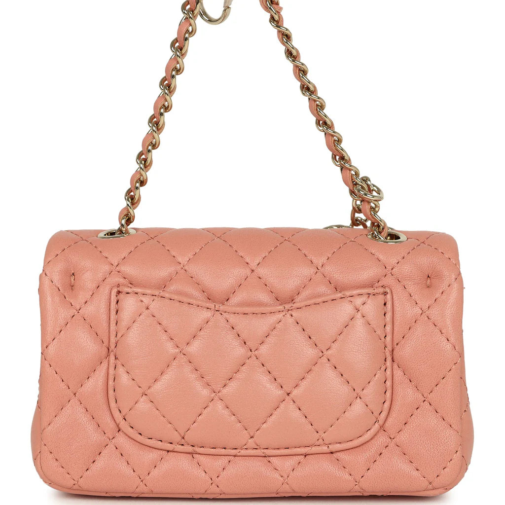 Chanel Nano Classic Double Flap Bag Charm Pink Lambskin Light Gold Hardware