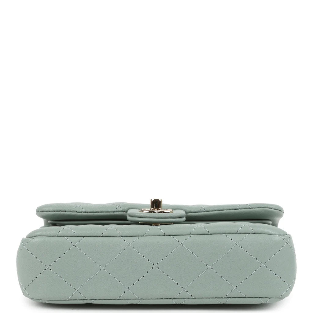 Chanel Nano Classic Double Flap Bag Charm Dark Green Lambskin Light Gold Hardware