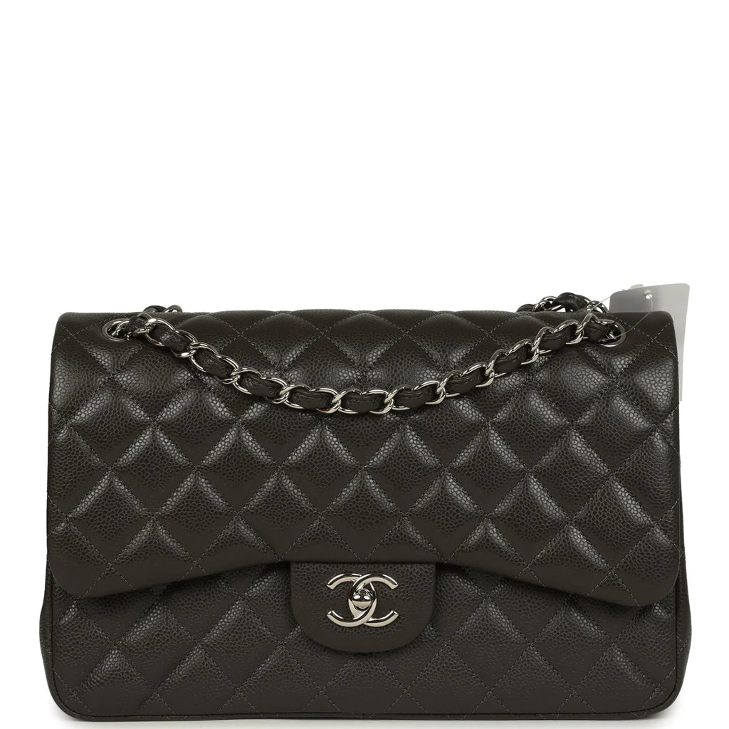 Chanel Jumbo Classic Double Flap Bag Dark Grey Caviar Silver Hardware