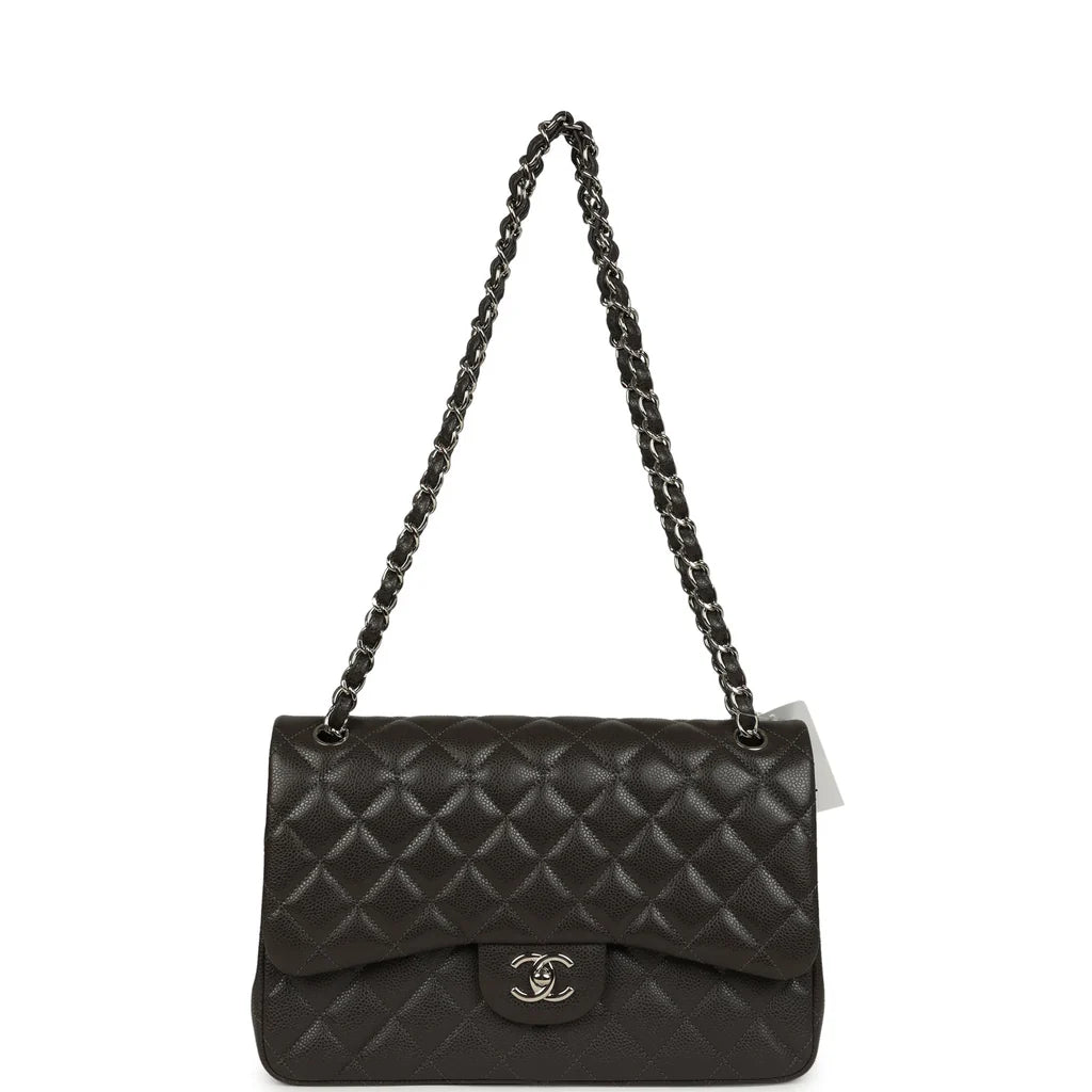 Chanel Jumbo Classic Double Flap Bag Dark Grey Caviar Silver Hardware