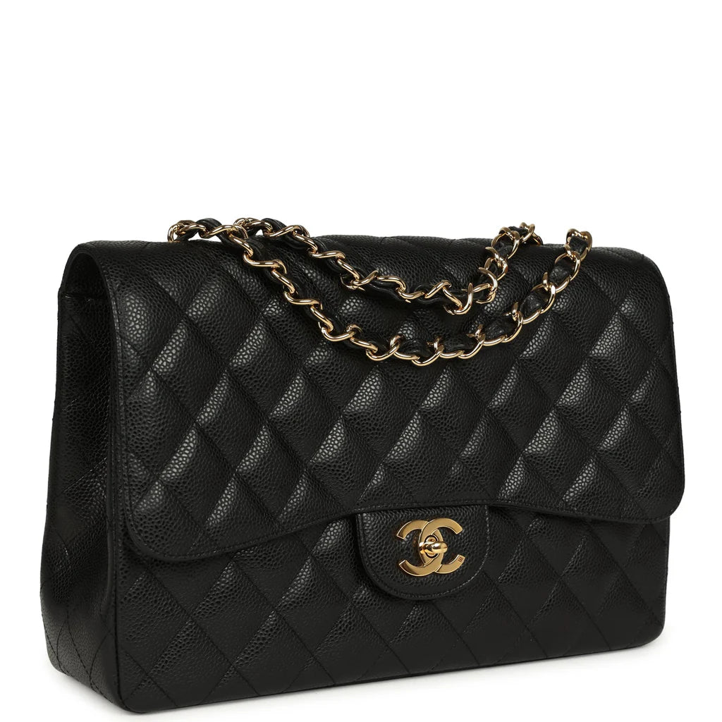 Chanel Jumbo Classic Single Flap Bag Black Caviar Gold Hardware