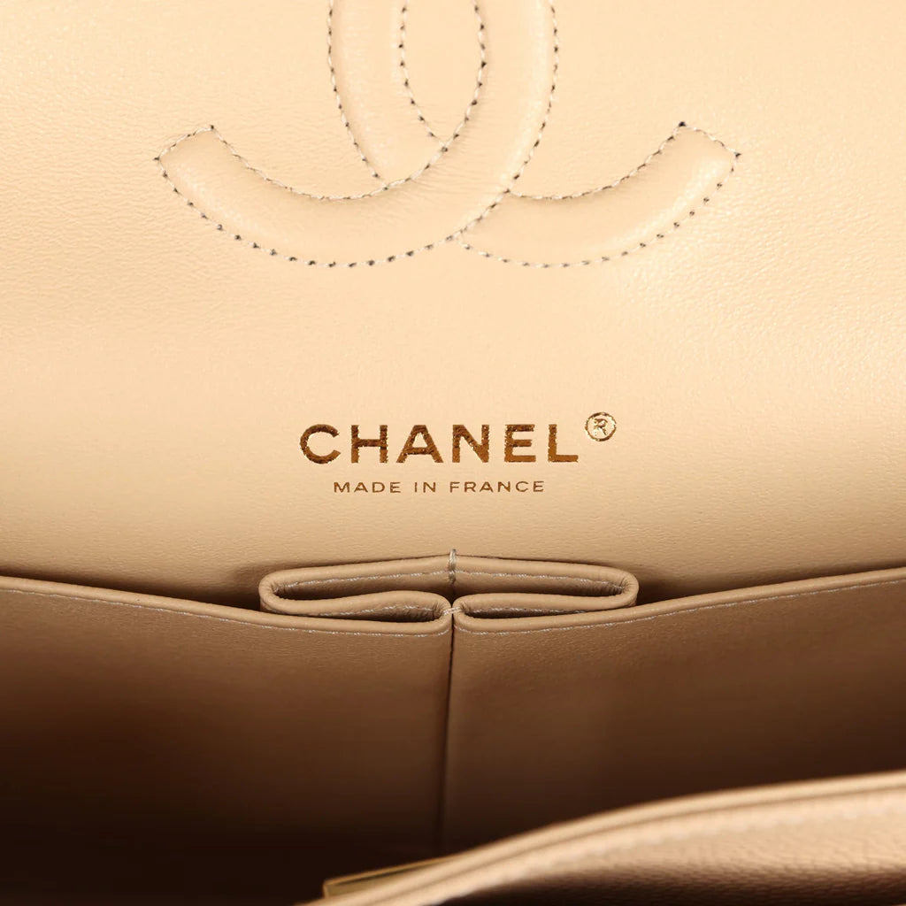 Chanel Medium Classic Double Flap Beige Caviar Gold Hardware 2025