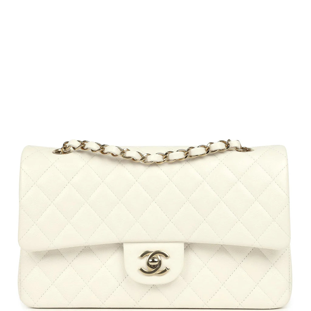 Chanel Medium Classic Double Flap White Caviar Light Gold Hardware 2025