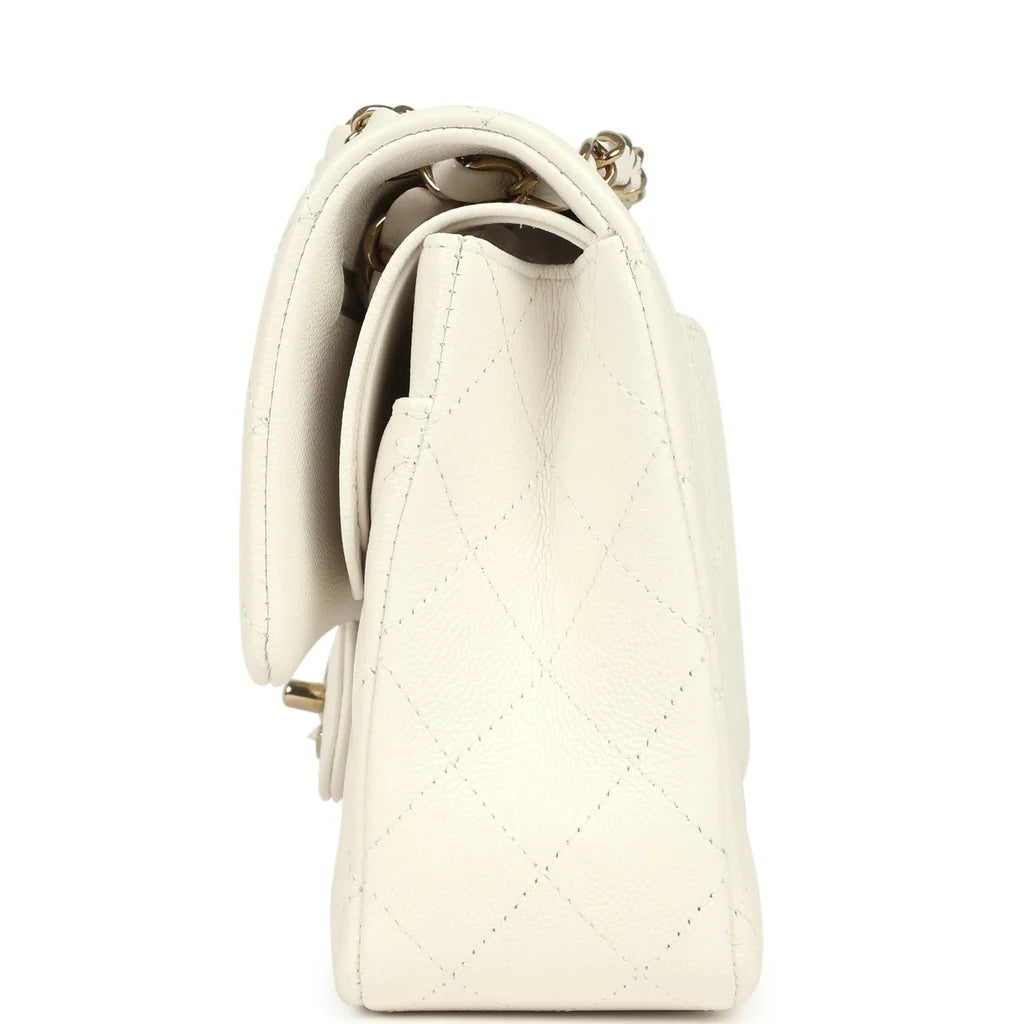Chanel Medium Classic Double Flap White Caviar Light Gold Hardware 2025