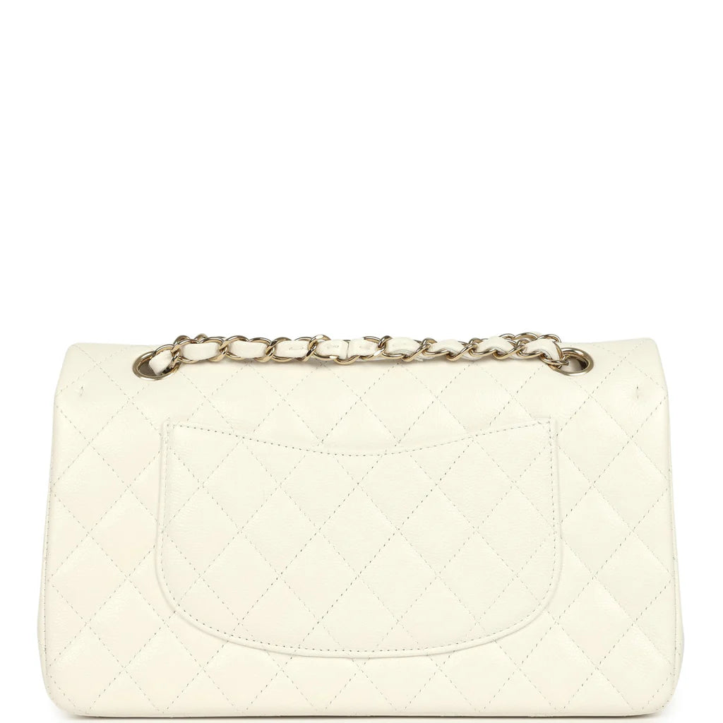 Chanel Medium Classic Double Flap White Caviar Light Gold Hardware 2025