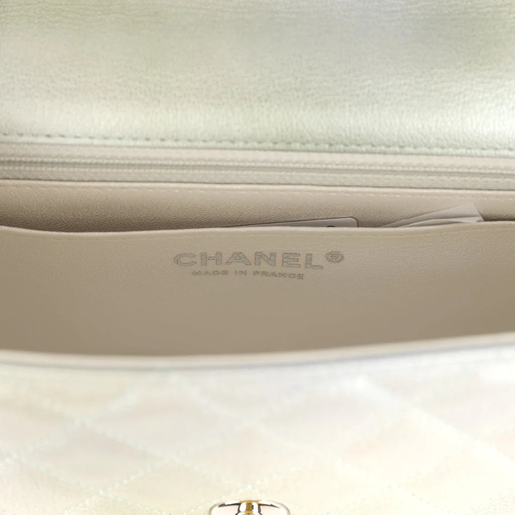 Chanel Mini Classic Rectangular Flap Bag Grey and Green Ombre Iridescent Goatskin Silver Hardware