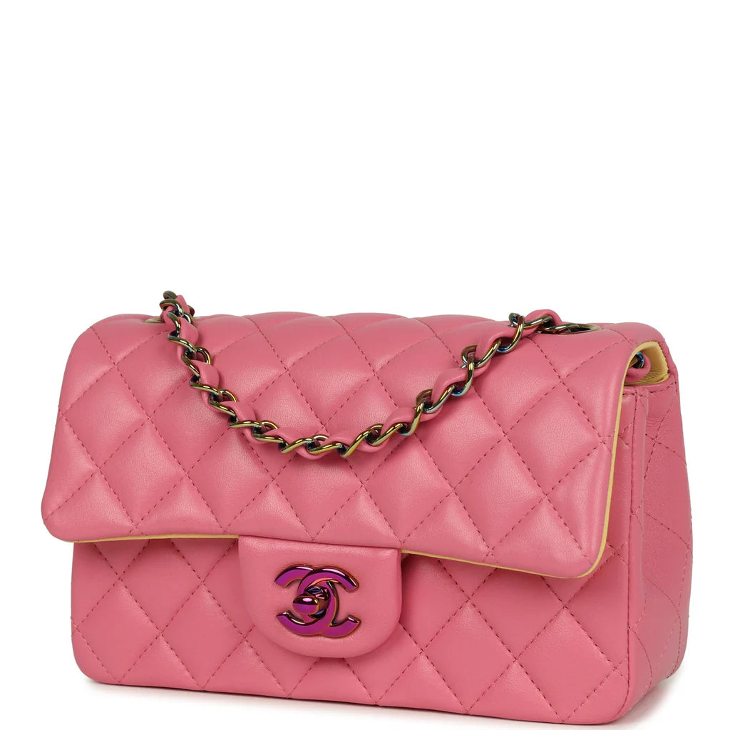 Chanel Mini Classic Square Flap Bag Pink Lambskin Silver Hardware