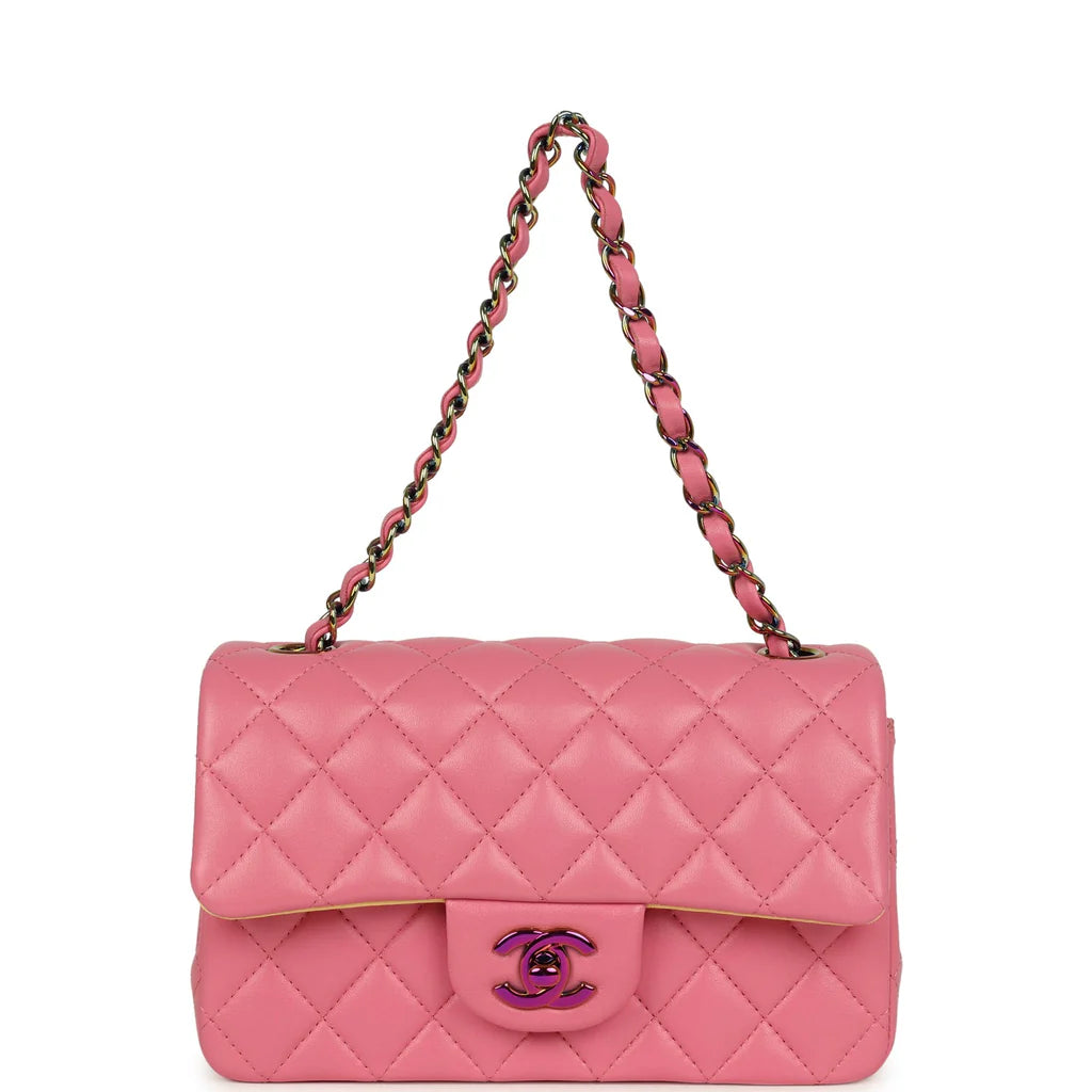 Chanel Mini Classic Square Flap Bag Pink Lambskin Silver Hardware