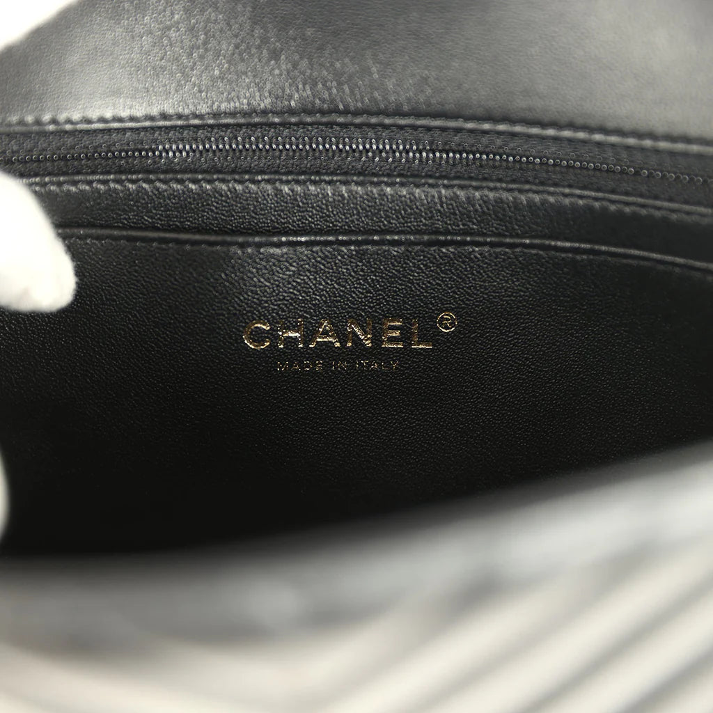 Chanel Mini Chevron Classic Rectangular Flap Bag Black Lambskin Light Gold Hardware