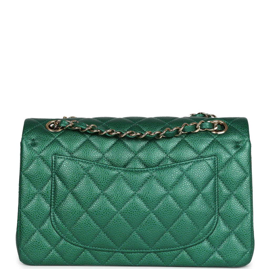 Chanel Small Classic Double Flap Bag Emerald Green Shiny Caviar Gold Hardware