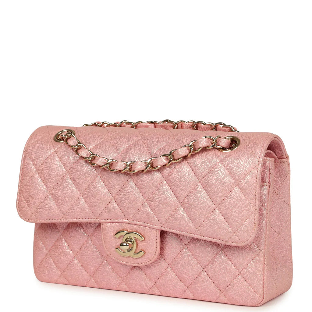 Chanel Small Classic Double Flap Bag Pink Iridescent Caviar Light Gold Hardware