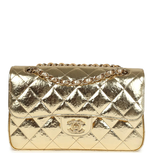 Chanel Small Classic Double Flap Gold Hammered Metallic Calfskin Brushed Gold Hardware 2025