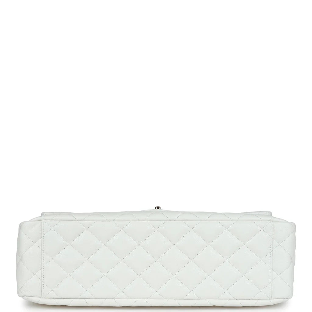 Chanel XXL Classic Single Flap Bag White Shiny Caviar Light Gold Hardware 2025