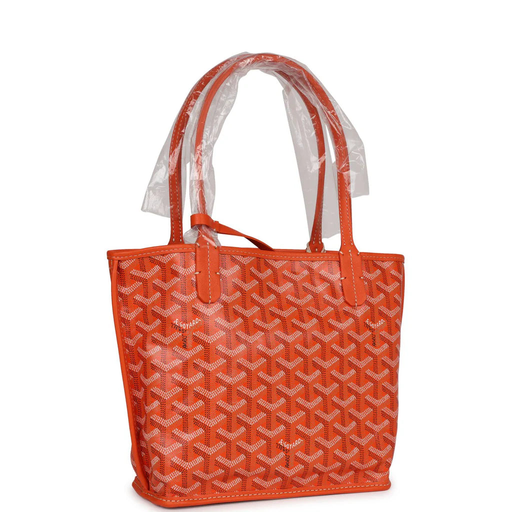 Goyard Goyardine Orange Anjou Mini Reversible Tote Bag Palladium Hardware
