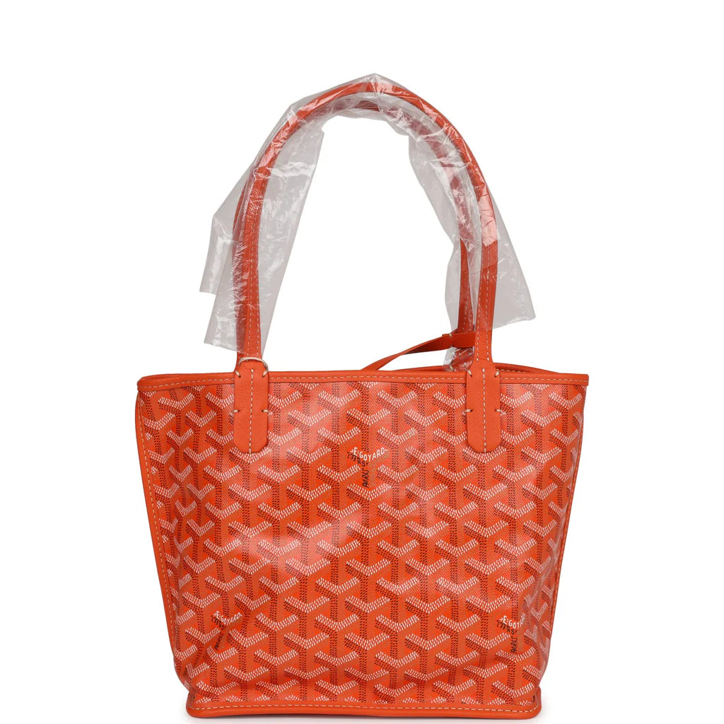 Goyard Goyardine Orange Anjou Mini Reversible Tote Bag Palladium Hardware