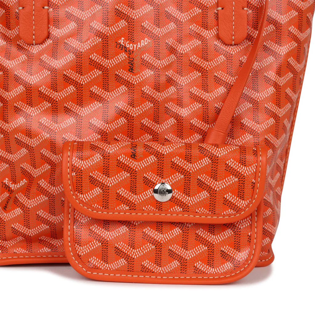 Goyard Goyardine Orange Anjou Mini Reversible Tote Bag Palladium Hardware
