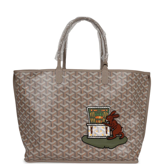 Goyard Goyardine Greige Anjou PM Embroidered Bunny Khaki Bag Palladium Hardware