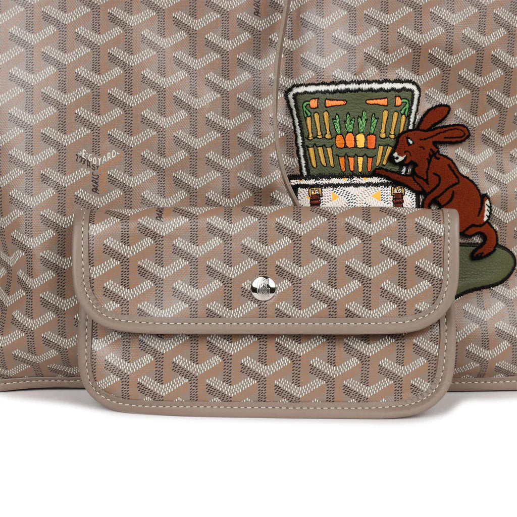 Goyard Goyardine Greige Anjou PM Embroidered Bunny Khaki Bag Palladium Hardware