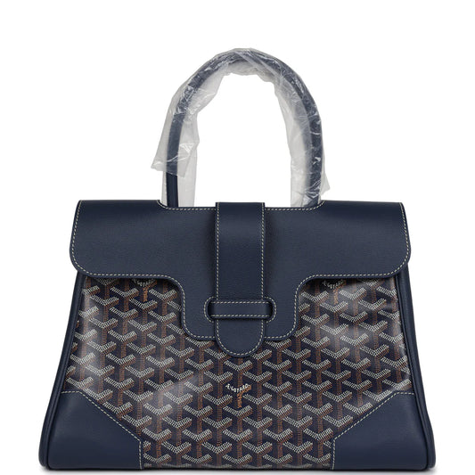 Goyard Saigon Tote Navy Blue Goyardine Canvas Palladium Hardware