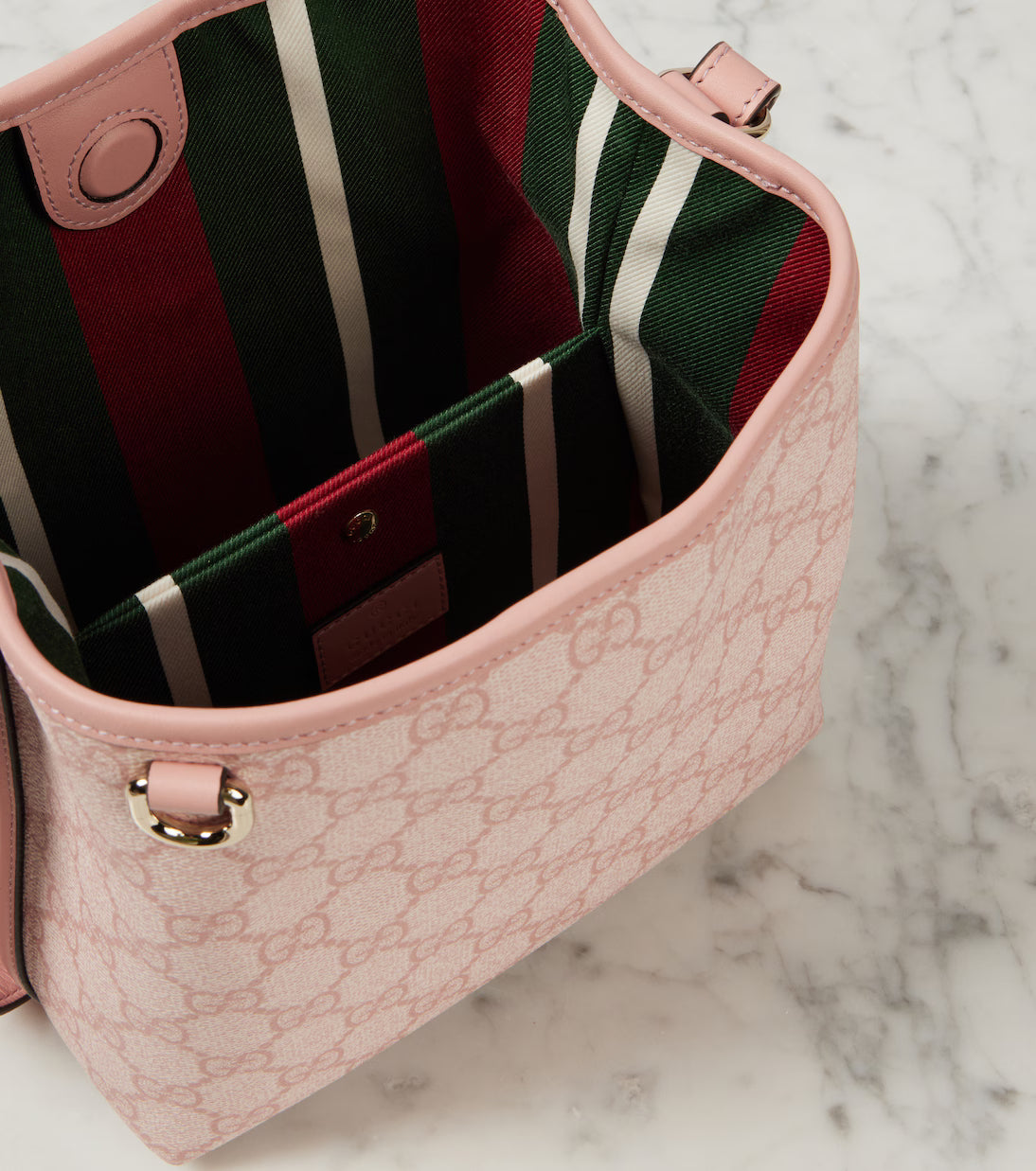 Gucci GG Emblem Mini leather-trimmed bucket bag 2025