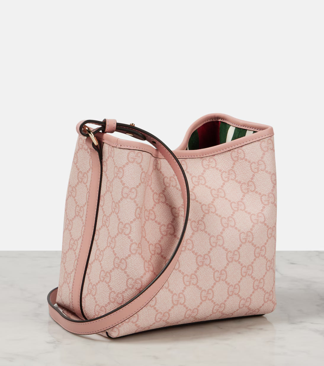 Gucci GG Emblem Mini leather-trimmed bucket bag 2025