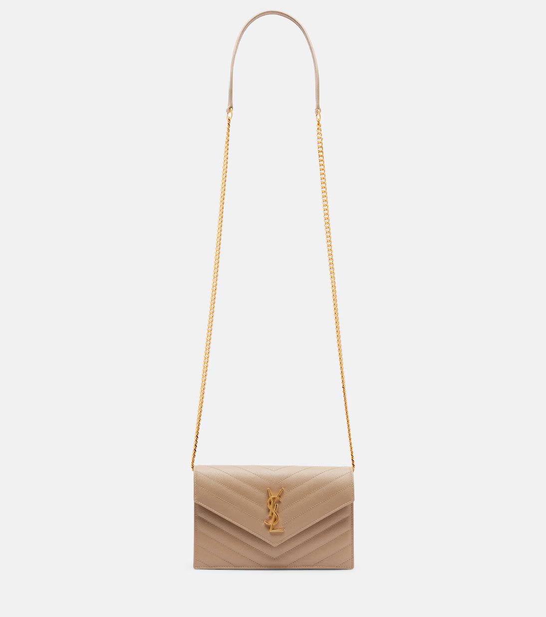 Saint Laurent Cassandre matelassé envelope leather wallet on chain 2025