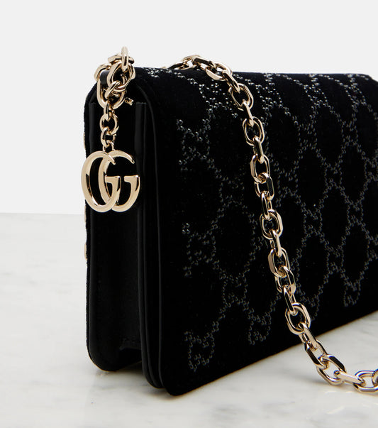 Gucci GG Crystal velvet wallet on chain 2025