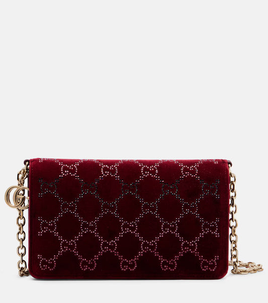 Gucci GG Crystal velvet wallet on chain 2025
