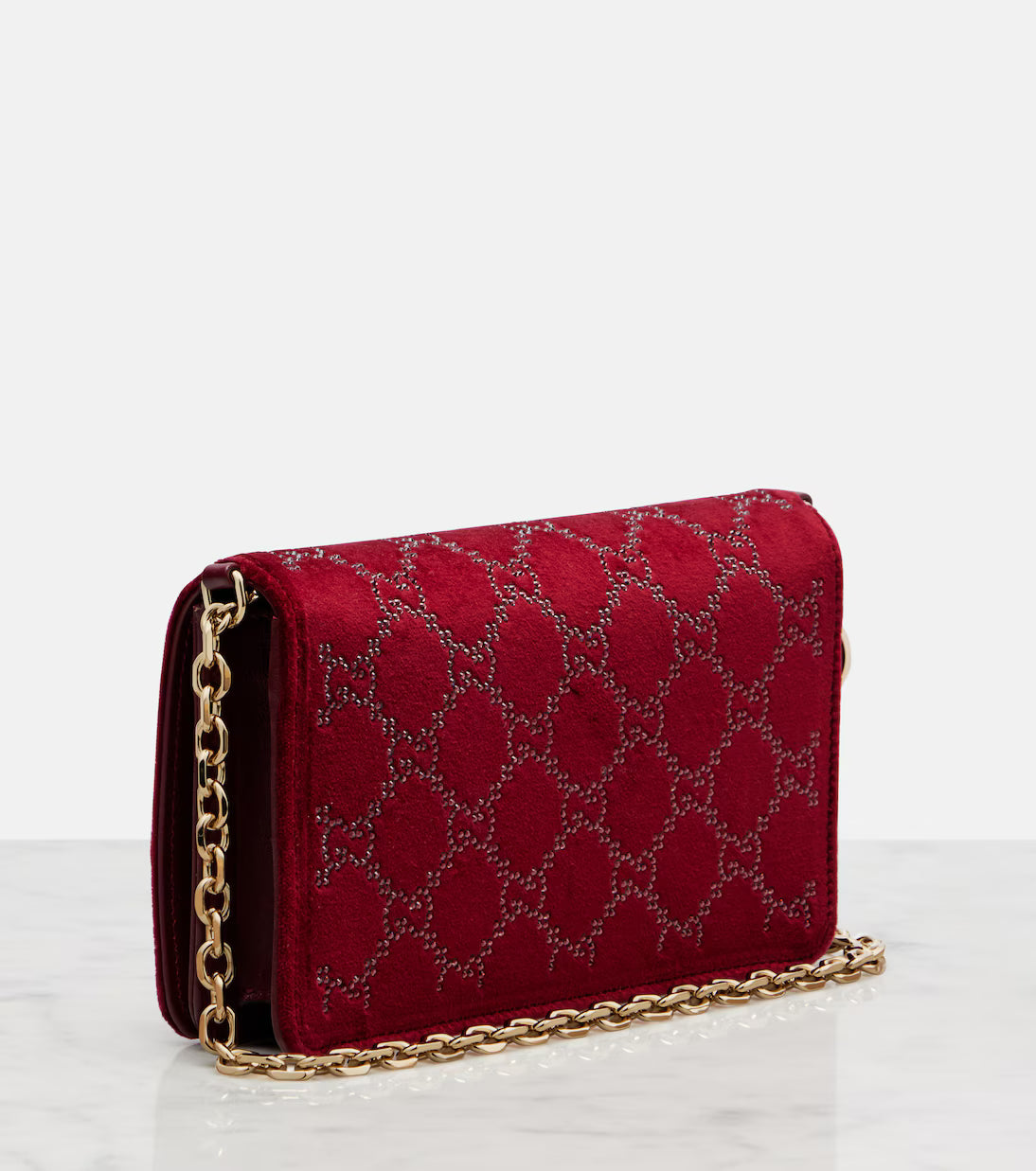 Gucci Gucci GG Crystal velvet wallet on chain 2025